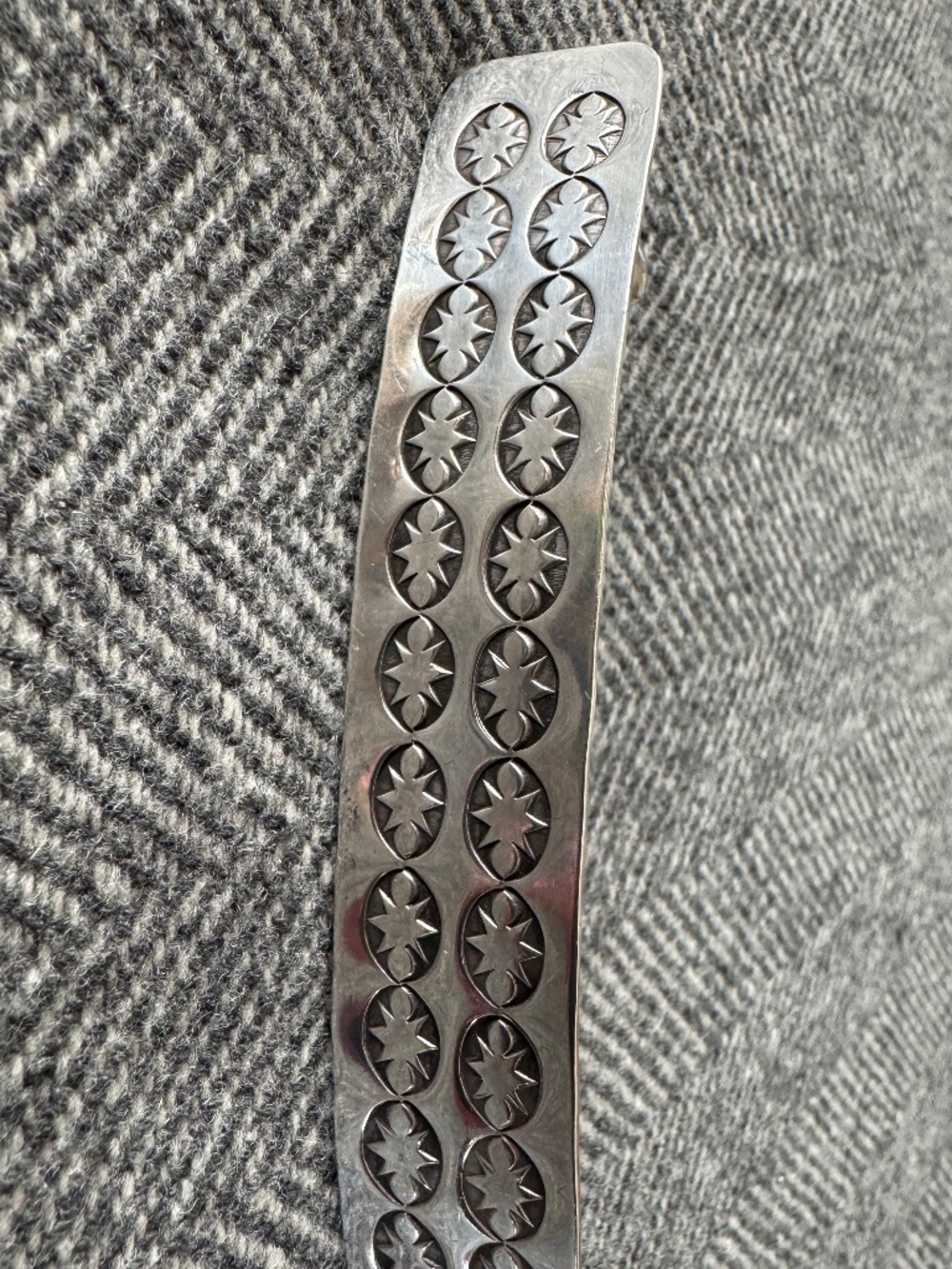 VINTAGE, BEAUTIFUL RECTANGULAR, STERLING SILVER, STAMPED DESIGN, HAIR CLIP